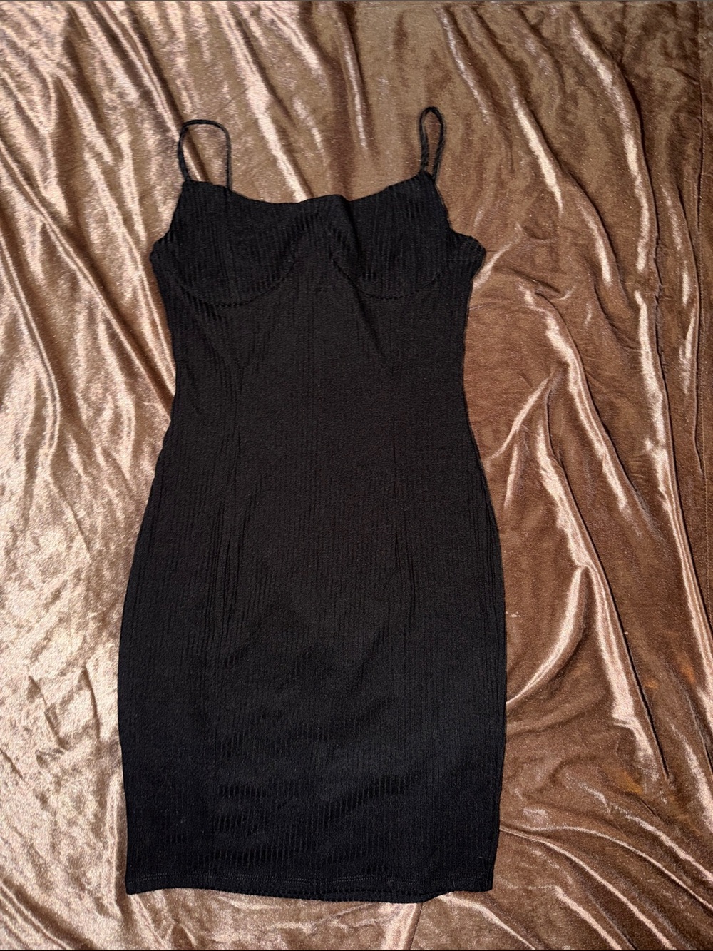 iris Black Ribbed Spaghetti Strap Mini Dress